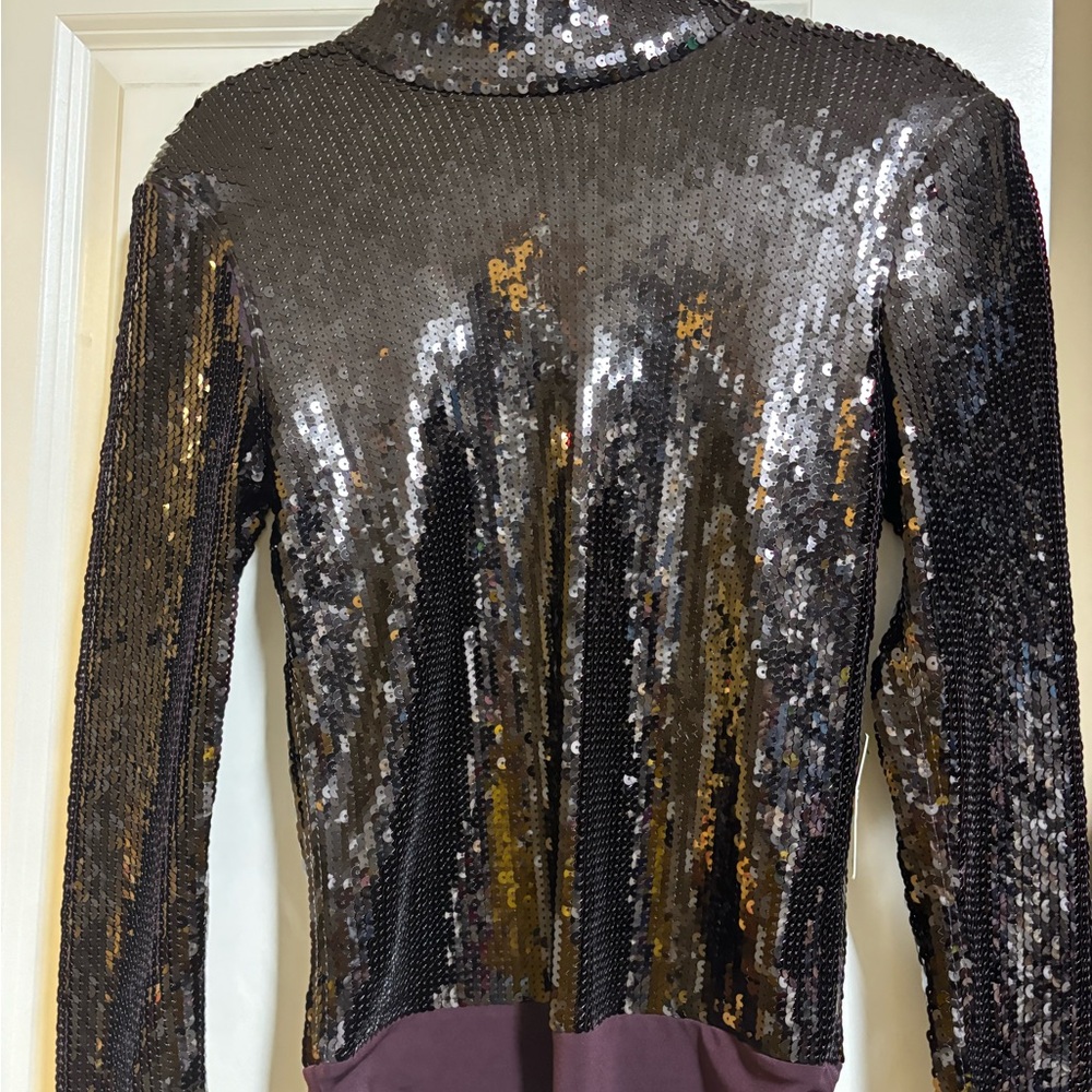 Express Sequin Mock Neck Long Sleeve Bodysuit in dark purple  – Size M NWT